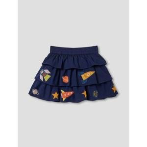 NEW PICCOLINA KIDS girl's chambray appliqué skirt in space exploration